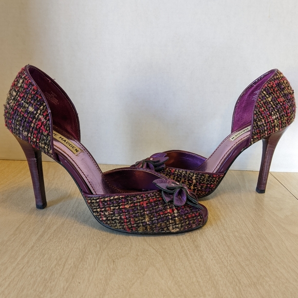 Steve Madden Tweed Leather D'Orsay Purple Fuschia Heels size 8 - Picture 2 of 10
